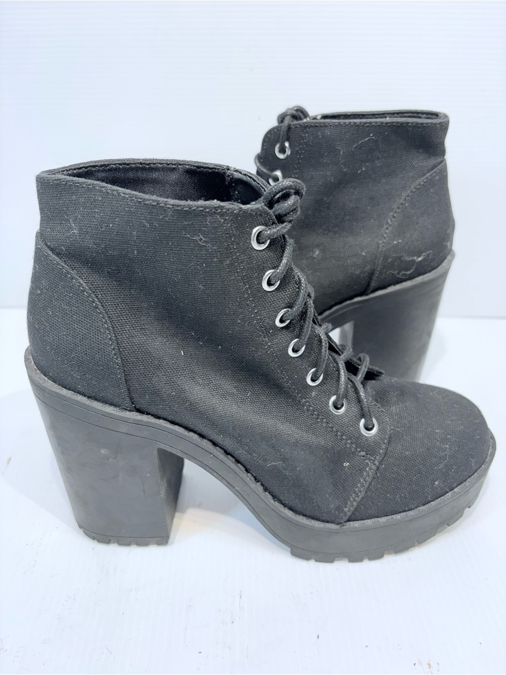 Divided Black Lace-Up Chunky Heel Ankle Boots - Size 6.5 (EU 37)
